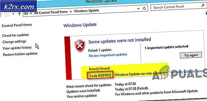 Sådan rettes fejlkode 800F0922 på Windows 7 / 8.1 / 10