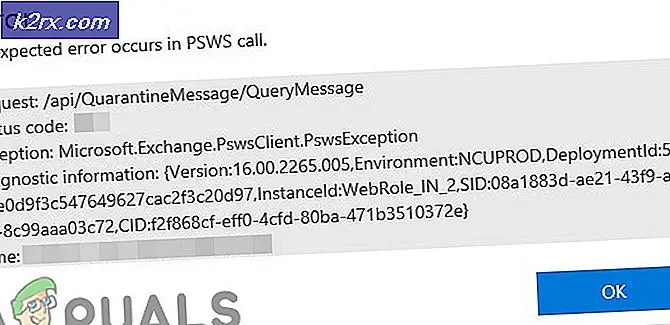 Uventet fejl opstår i PSWS-opkald
