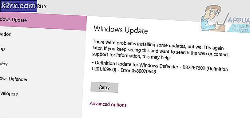 FIX: definitie Update voor Windows Defender mislukt met Fout 0x80070643